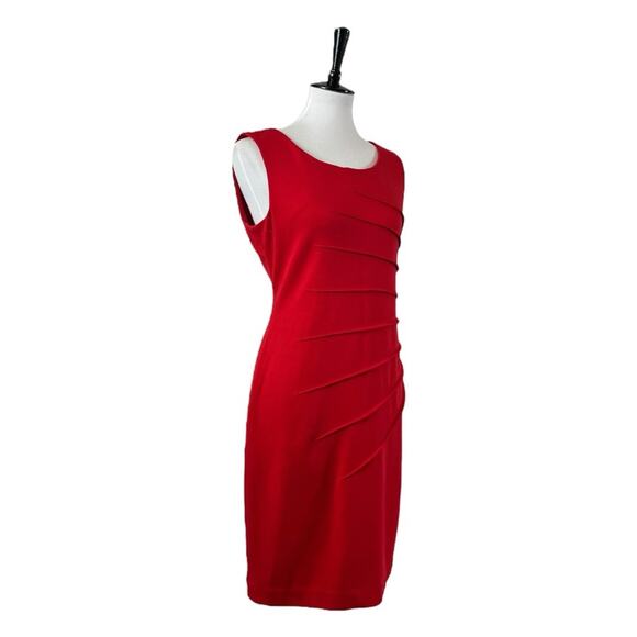 Calvin Klein Sheath Dress Sunburst Ruched Sleeveless Red Crimson Women’s Size 8 - Picture 3 of 15